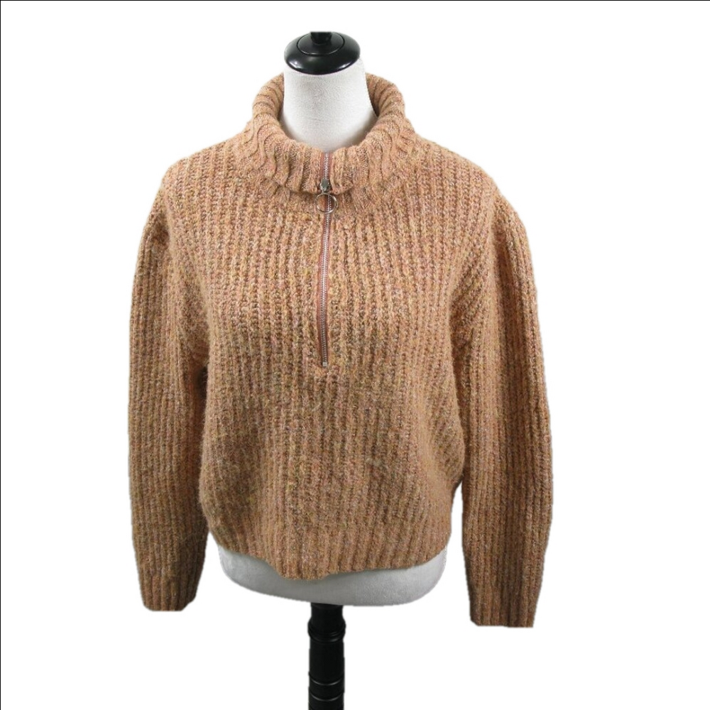 Sincerely Jules Peach Zip Front Turtleneck Cropped Sweater Size Large
